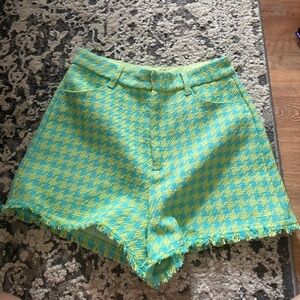 Zara Green and Yellow Houndstooth Shorts